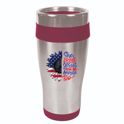 She Loves Jesus And America Too 16oz Travel Tumbler