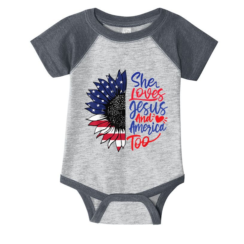 She Loves Jesus And America Too Infant Baby Jersey Bodysuit