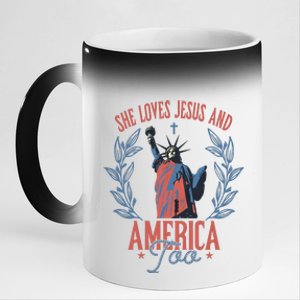 She Loves Jesus And America Too Statue Of Liberty 4th Of July 11oz Black Color Changing Mug