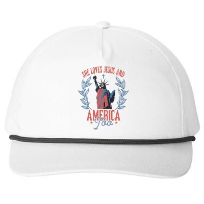 She Loves Jesus And America Too Statue Of Liberty 4th Of July Snapback Five-Panel Rope Hat