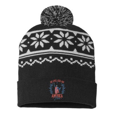 She Loves Jesus And America Too Statue Of Liberty 4th Of July USA-Made Snowflake Beanie