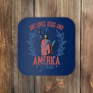 She Loves Jesus And America Too Statue Of Liberty 4th Of July Coaster