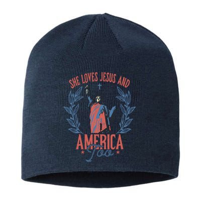 She Loves Jesus And America Too Statue Of Liberty 4th Of July Sustainable Beanie