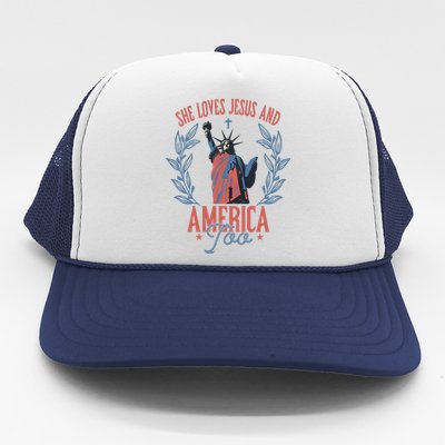 She Loves Jesus And America Too Statue Of Liberty 4th Of July Trucker Hat