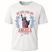 She Loves Jesus And America Too Statue Of Liberty 4th Of July Cooling Performance Crew T-Shirt