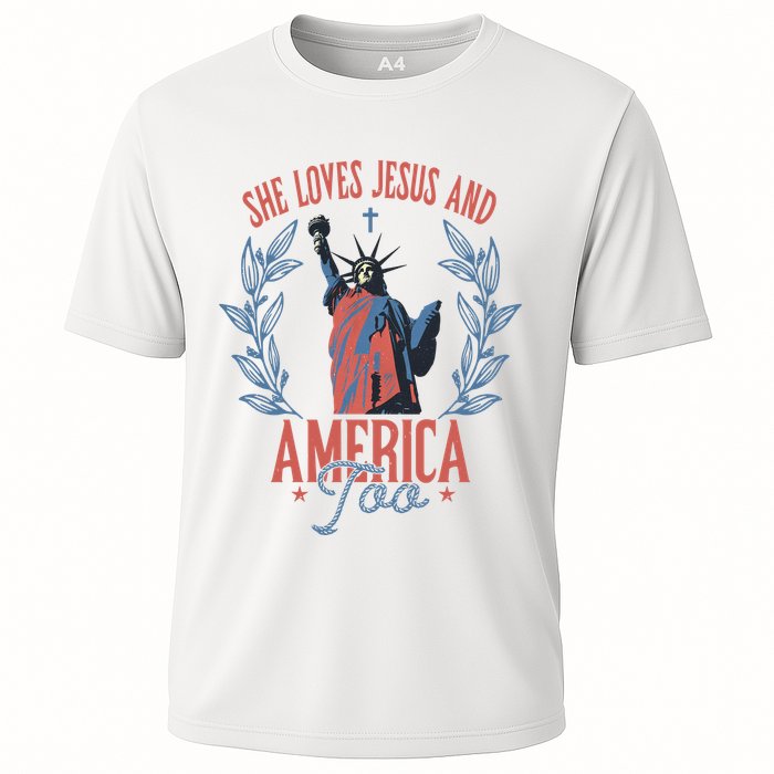 She Loves Jesus And America Too Statue Of Liberty 4th Of July Cooling Performance Crew T-Shirt