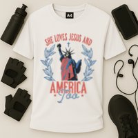 She Loves Jesus And America Too Statue Of Liberty 4th Of July Cooling Performance Crew T-Shirt