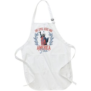 She Loves Jesus And America Too Statue Of Liberty 4th Of July Full-Length Apron With Pockets