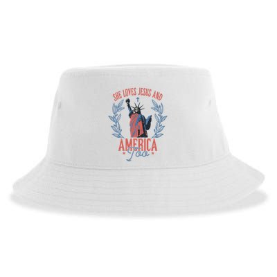 She Loves Jesus And America Too Statue Of Liberty 4th Of July Sustainable Bucket Hat