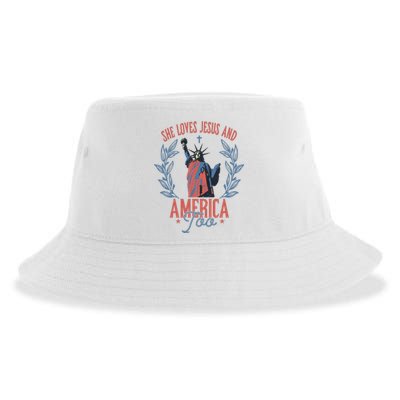 She Loves Jesus And America Too Statue Of Liberty 4th Of July Sustainable Bucket Hat