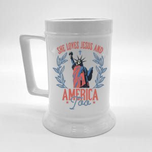 She Loves Jesus And America Too Statue Of Liberty 4th Of July Beer Stein