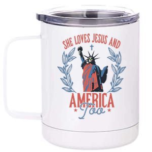 She Loves Jesus And America Too Statue Of Liberty 4th Of July 12 oz Stainless Steel Tumbler Cup