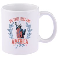 She Loves Jesus And America Too Statue Of Liberty 4th Of July 11oz C Handle Ceramic Mug