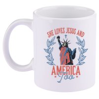 She Loves Jesus And America Too Statue Of Liberty 4th Of July 11oz C Handle Ceramic Mug