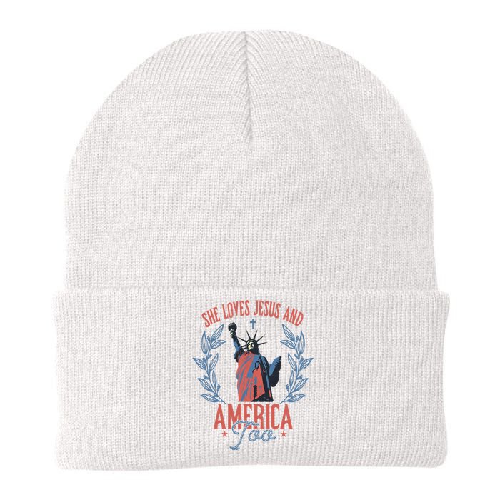 She Loves Jesus And America Too Statue Of Liberty 4th Of July Knit Cap Winter Beanie