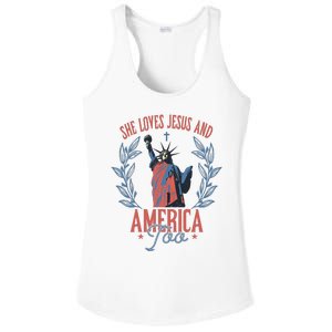 She Loves Jesus And America Too Statue Of Liberty 4th Of July Ladies PosiCharge Competitor Racerback Tank