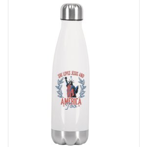 She Loves Jesus And America Too Statue Of Liberty 4th Of July Stainless Steel Insulated Water Bottle