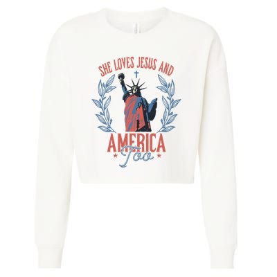 She Loves Jesus And America Too Statue Of Liberty 4th Of July Cropped Pullover Crew