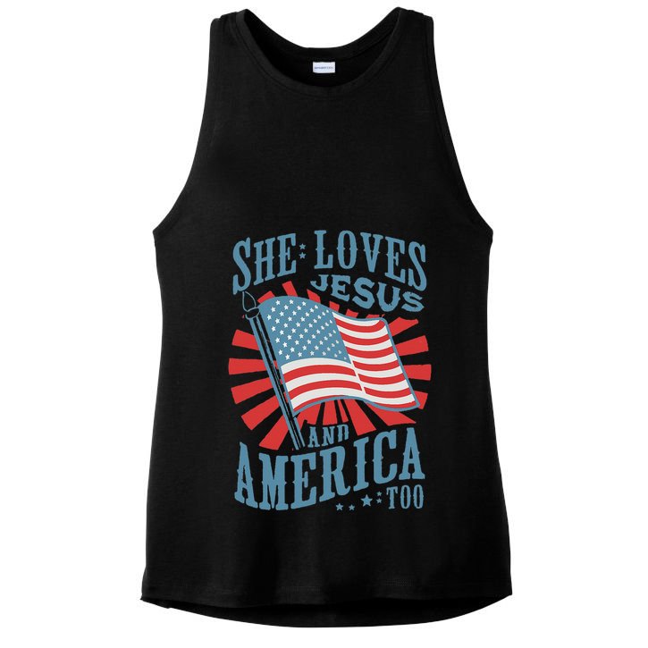 She Loves Jesus And America Too Fourth Of July Ladies PosiCharge Tri-Blend Wicking Tank