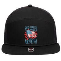 She Loves Jesus And America Too Fourth Of July 7 Panel Mesh Trucker Snapback Hat