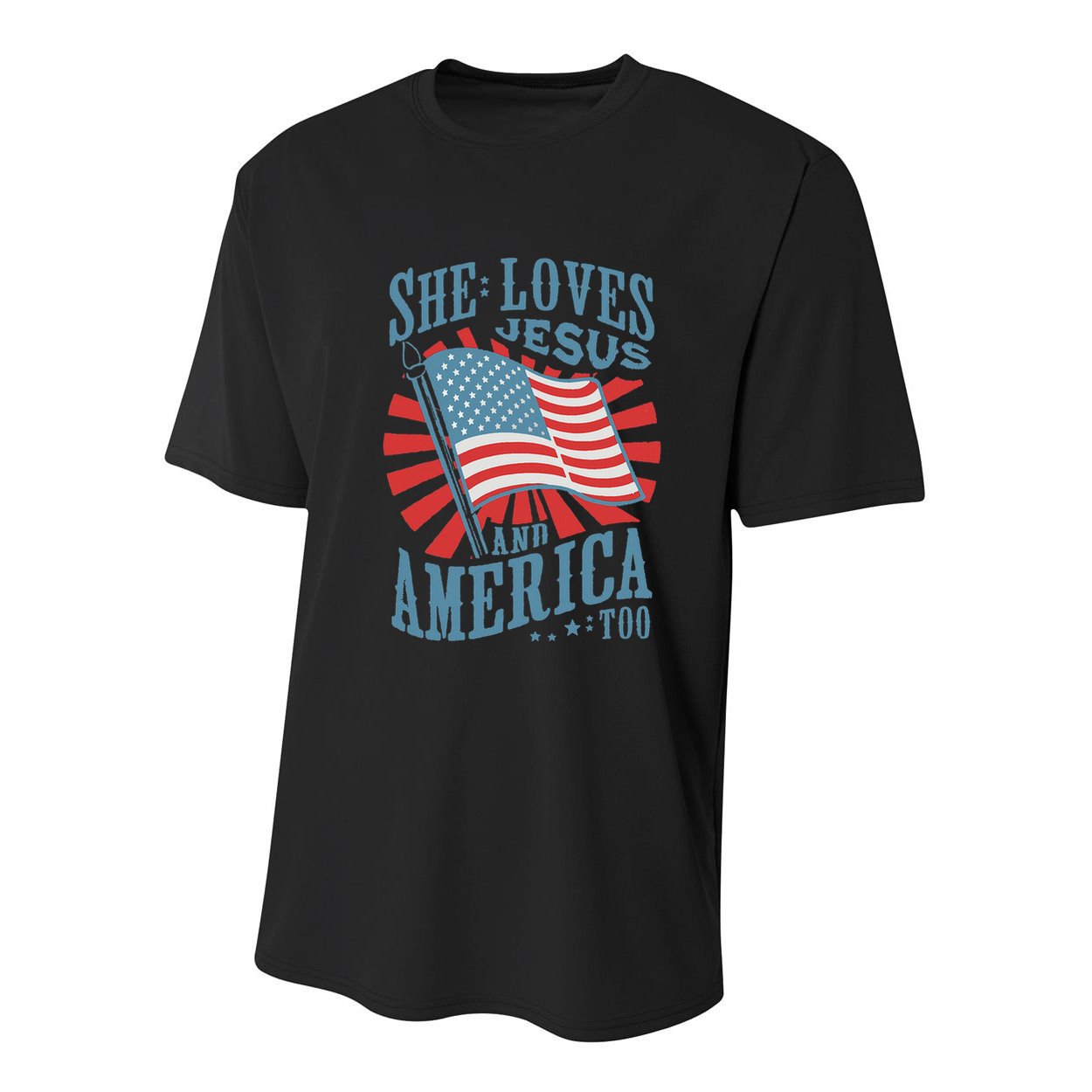 She Loves Jesus And America Too Fourth Of July Youth Performance Sprint T-Shirt