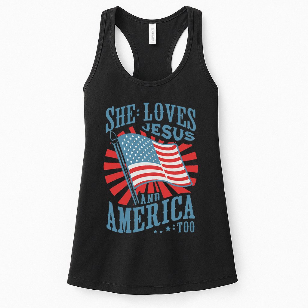 She Loves Jesus And America Too Fourth Of July Womens Tank Top