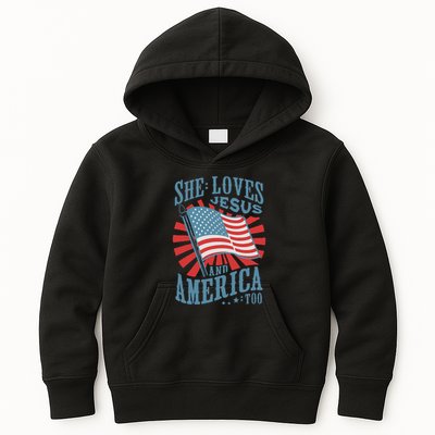 She Loves Jesus And America Too Fourth Of July Kids Hoodie