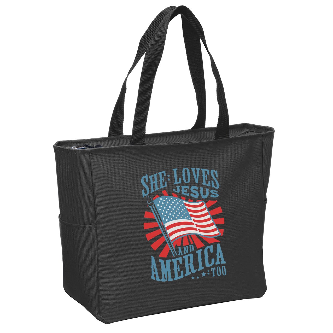 She Loves Jesus And America Too Fourth Of July Zip Tote Bag