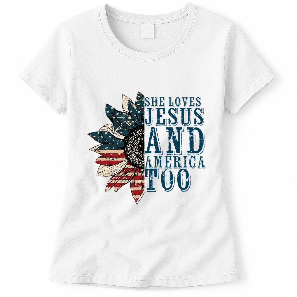 She Loves Jesus And America Too Womens T-Shirt