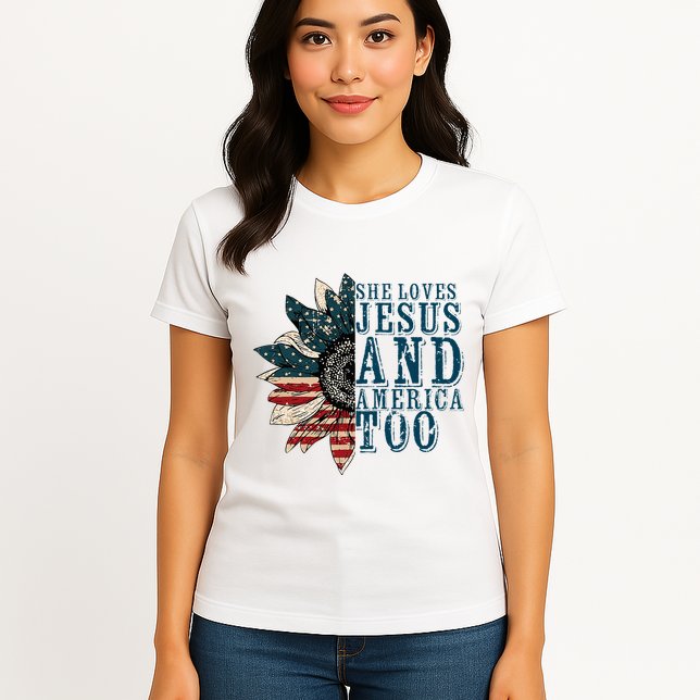 She Loves Jesus And America Too Womens T-Shirt