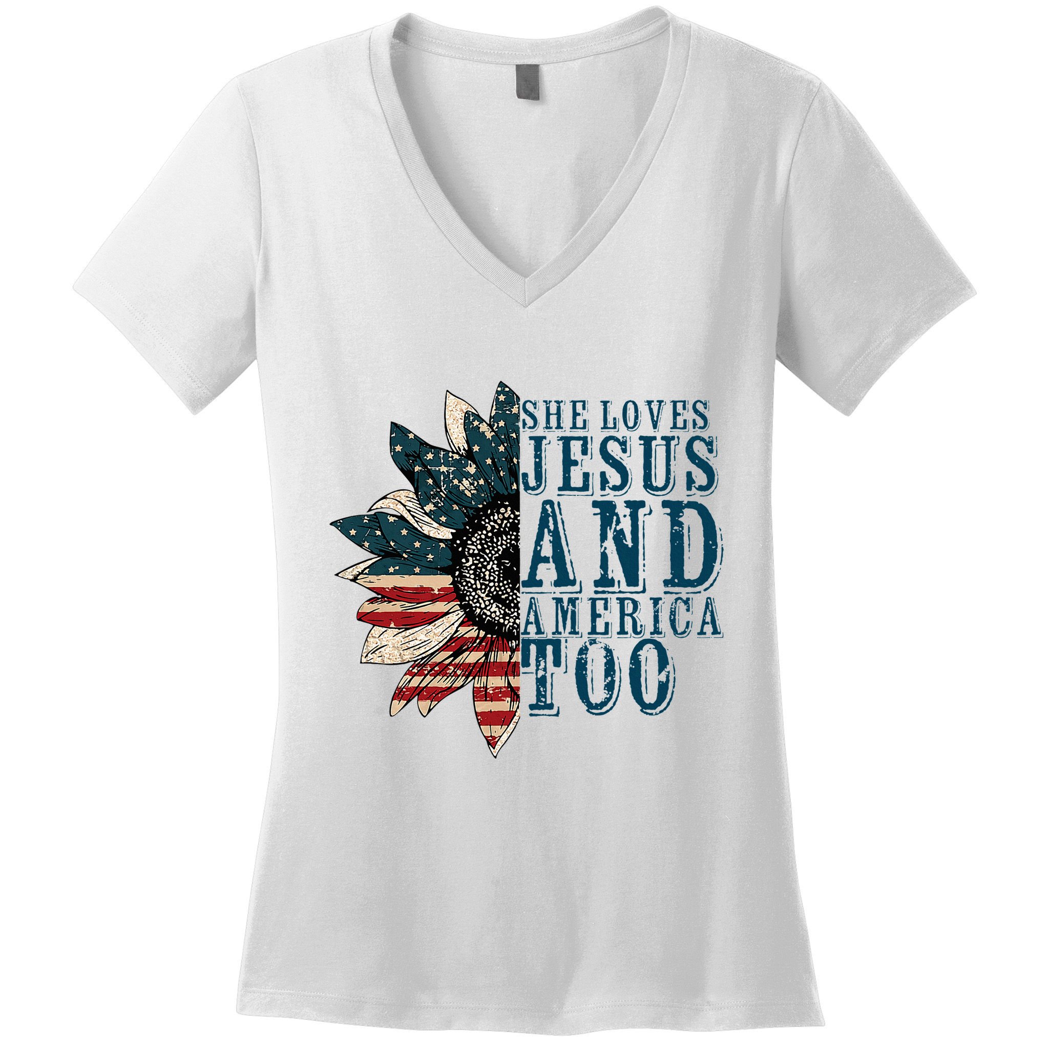 She Loves Jesus And America Too Women's V-Neck T-Shirt