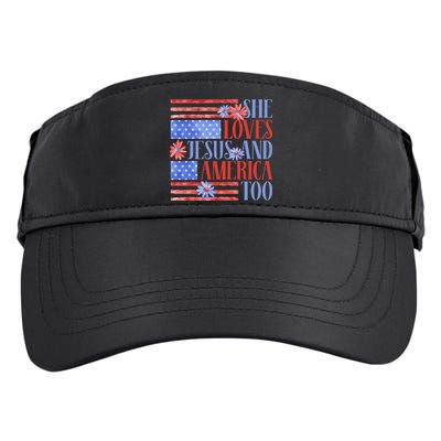 She Loves Jesus  America Too USA American Flag Daisy Flower Adult Drive Performance Visor