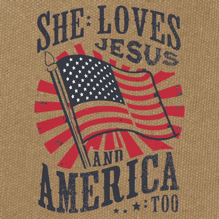 She Loves Jesus And America Too Flag Christian Cotton Canvas Backpack