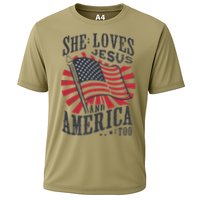 She Loves Jesus And America Too Flag Christian Cooling Performance Crew T-Shirt