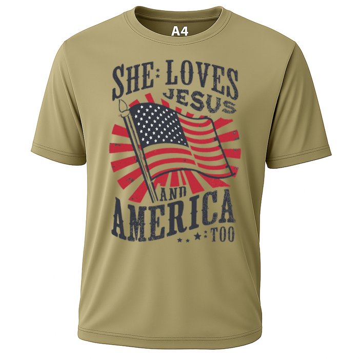 She Loves Jesus And America Too Flag Christian Cooling Performance Crew T-Shirt