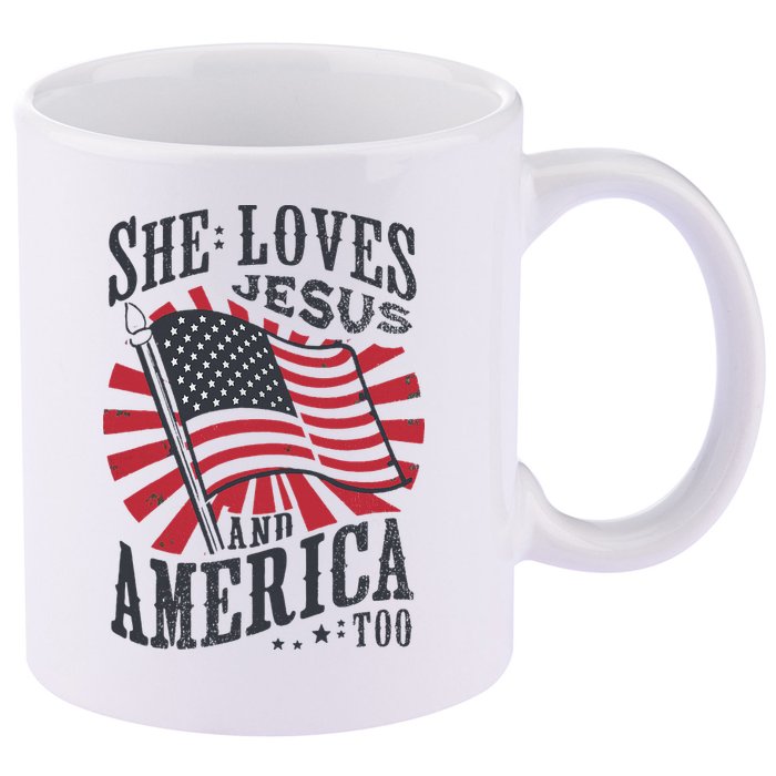 She Loves Jesus And America Too Flag Christian 11oz C Handle Ceramic Mug
