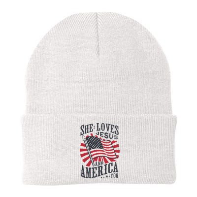 She Loves Jesus And America Too Flag Christian Beanie