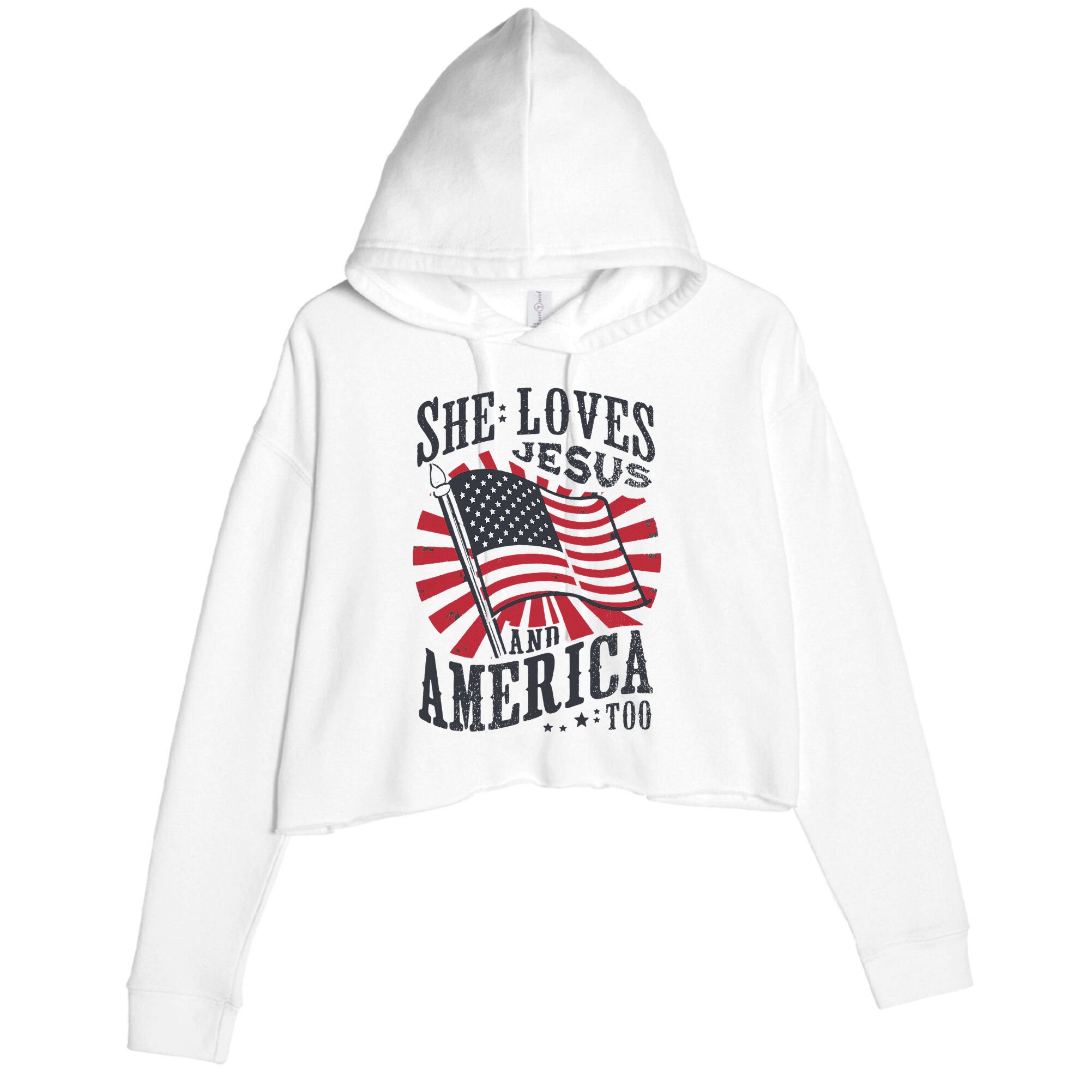 She Loves Jesus And America Too Flag Christian Crop Fleece Hoodie
