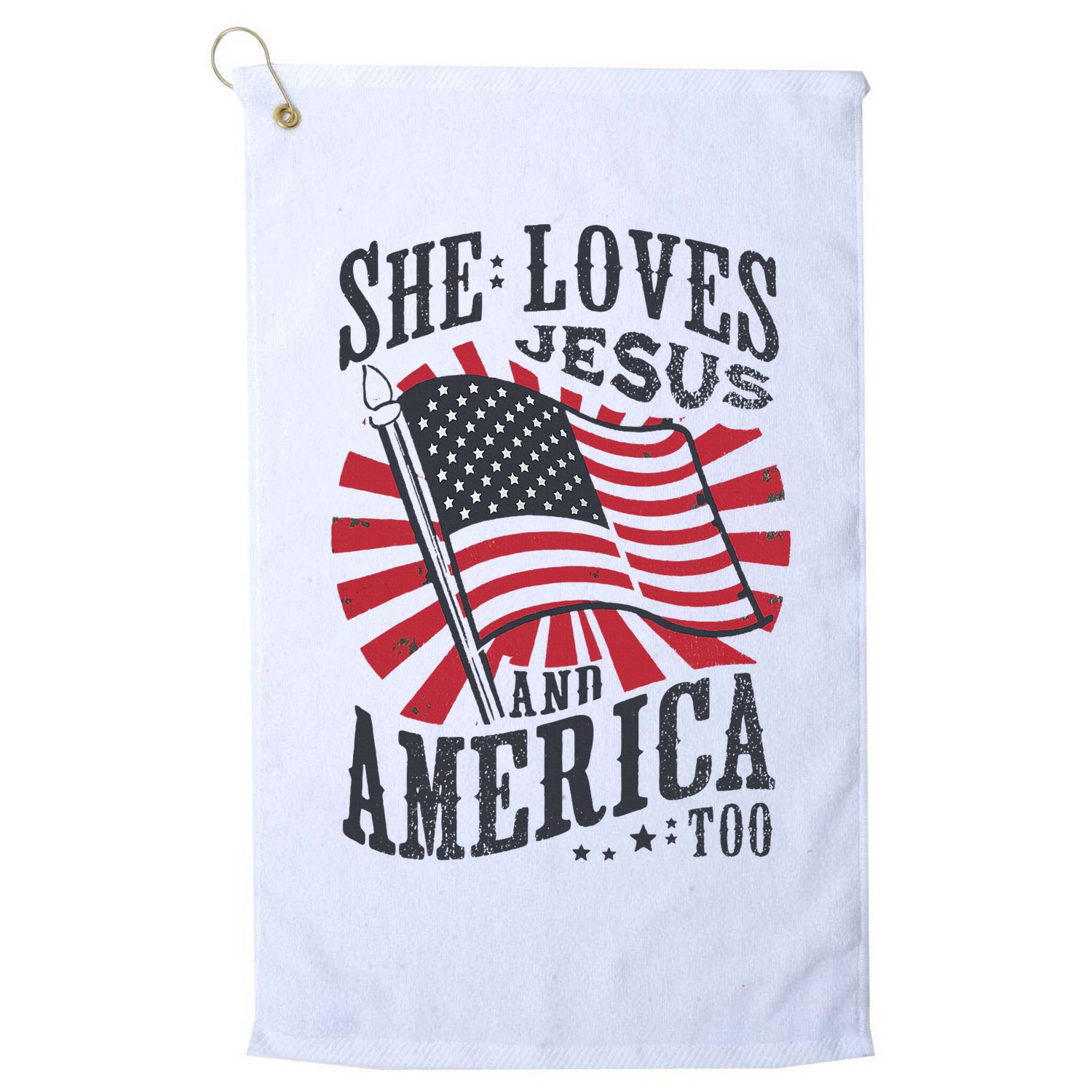 She Loves Jesus And America Too Flag Christian Golf Towel