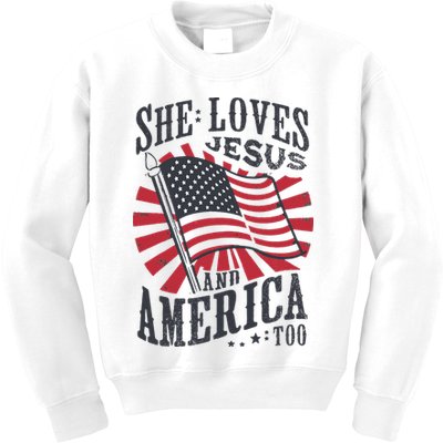 She Loves Jesus And America Too Flag Christian Kids Sweatshirt