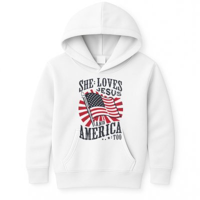 She Loves Jesus And America Too Flag Christian Kids Hoodie