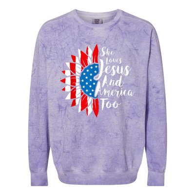 She Loves Jesus And America Too 4th Of July Sunflower Colorblast Crewneck Sweatshirt