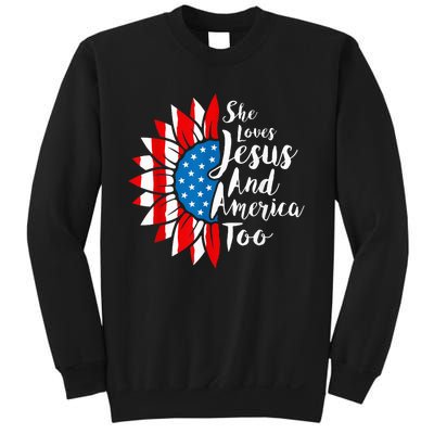 She Loves Jesus And America Too 4th Of July Sunflower Sweatshirt