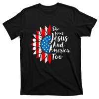 She Loves Jesus And America Too 4th Of July Sunflower T-Shirt