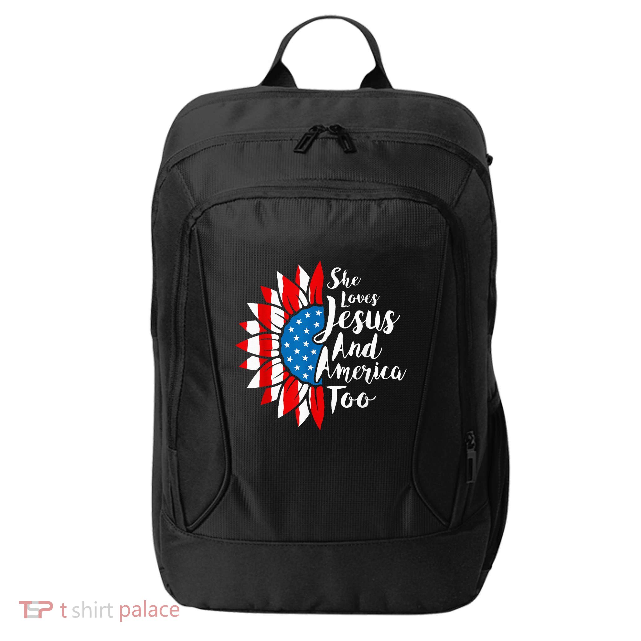 She Loves Jesus And America Too 4th Of July Sunflower City Backpack