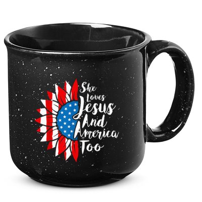 She Loves Jesus And America Too 4th Of July Sunflower 15oz Campfire Ceramic Mug
