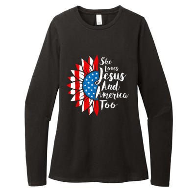 She Loves Jesus And America Too 4th Of July Sunflower Womens CVC Long Sleeve Shirt