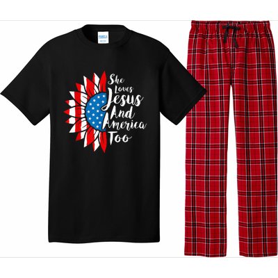 She Loves Jesus And America Too 4th Of July Sunflower Pajama Set