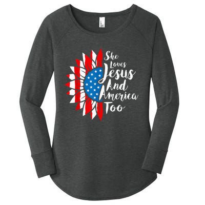 She Loves Jesus And America Too 4th Of July Sunflower Women's Perfect Tri Tunic Long Sleeve Shirt