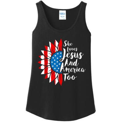 She Loves Jesus And America Too 4th Of July Sunflower Ladies Essential Tank